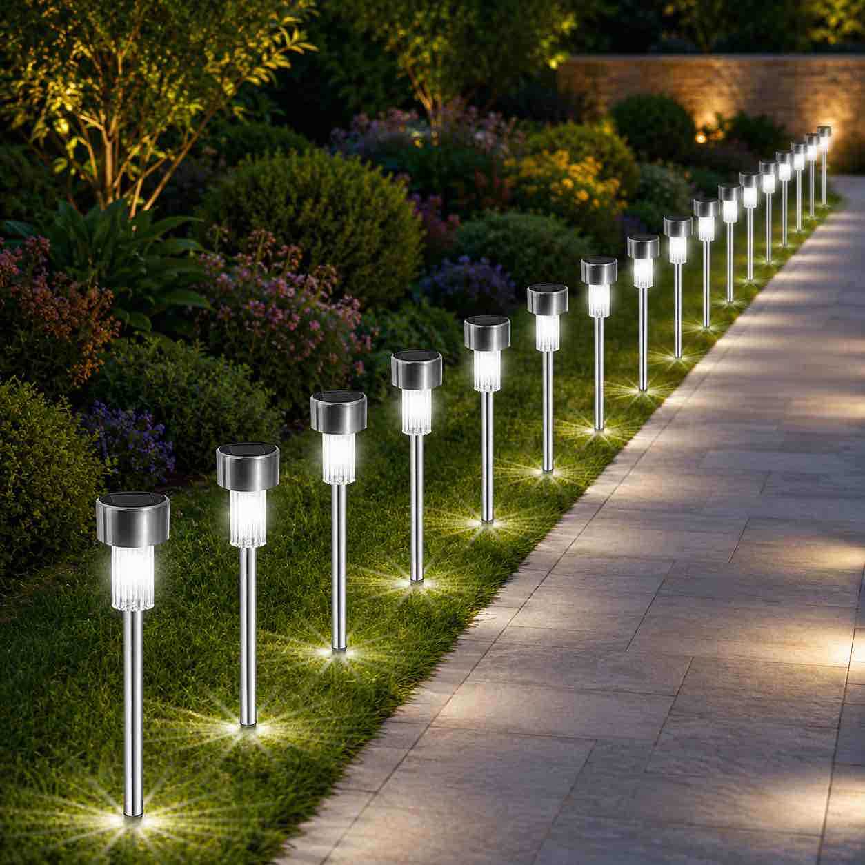 Set od 10 solarnih LED baštenskih svjetiljki — bijelo svjetlo, za stazu