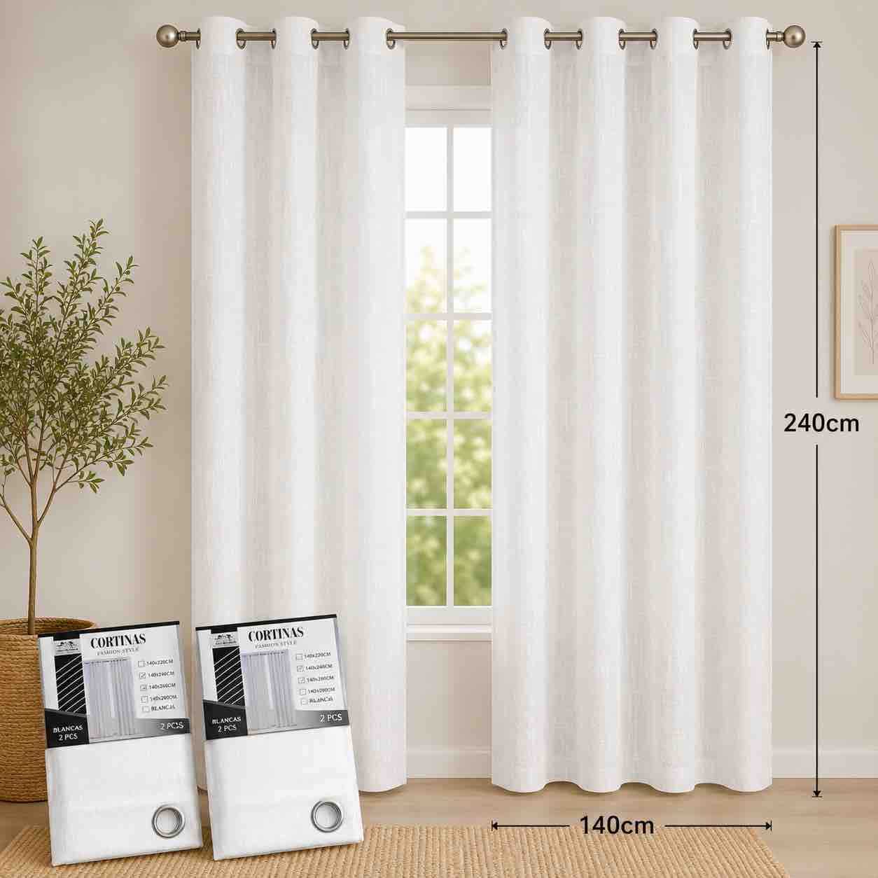 Bijela zavjesa sa ringlama 140x240 cm — set 2 kom