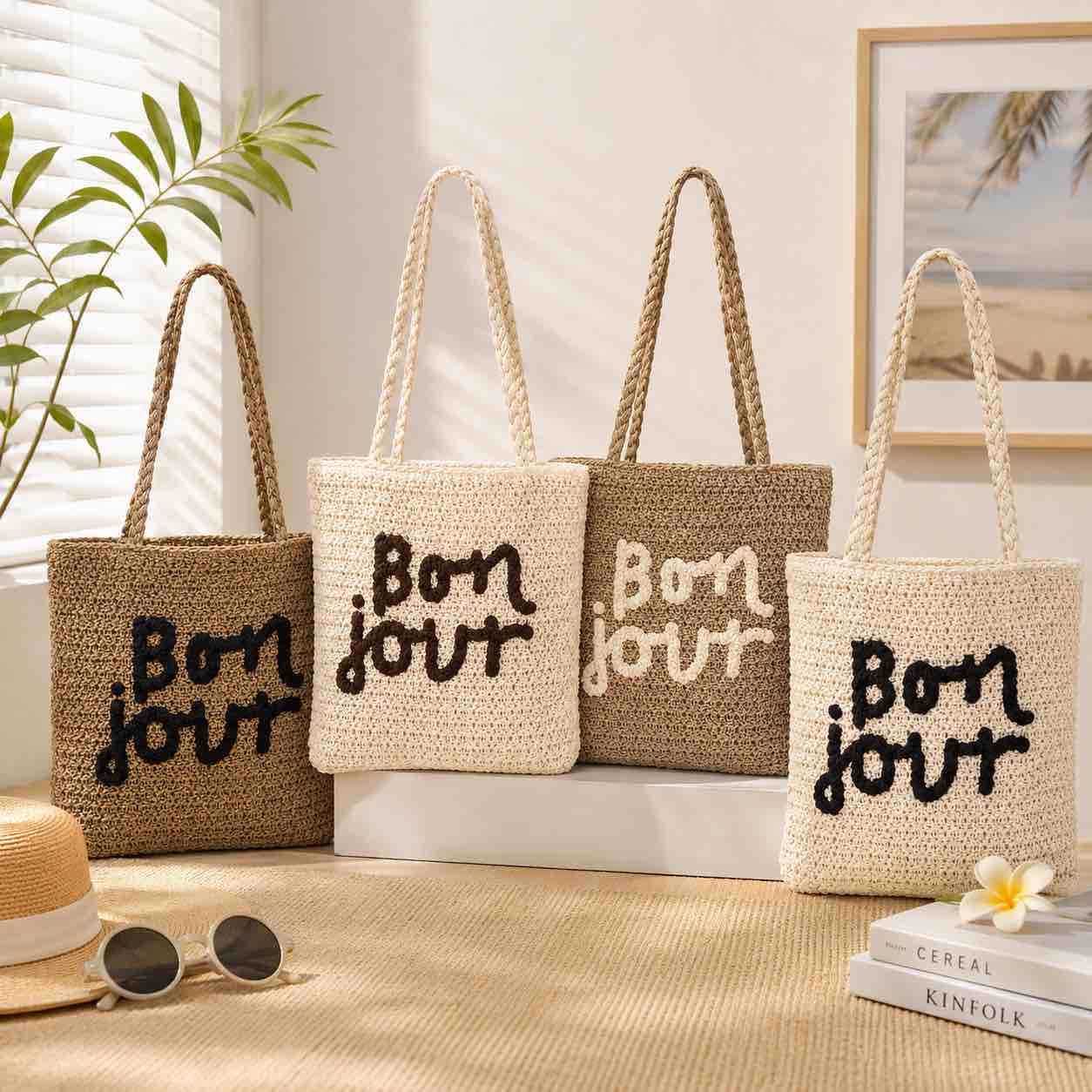 Pletena tote torba "Bonjour" (assorted)