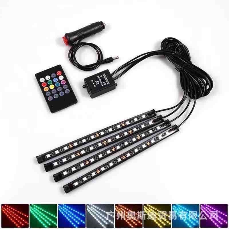 RGB LED trake za unutrašnje ambijentalno osvjetljenje automobila (4 kom) s daljinskim