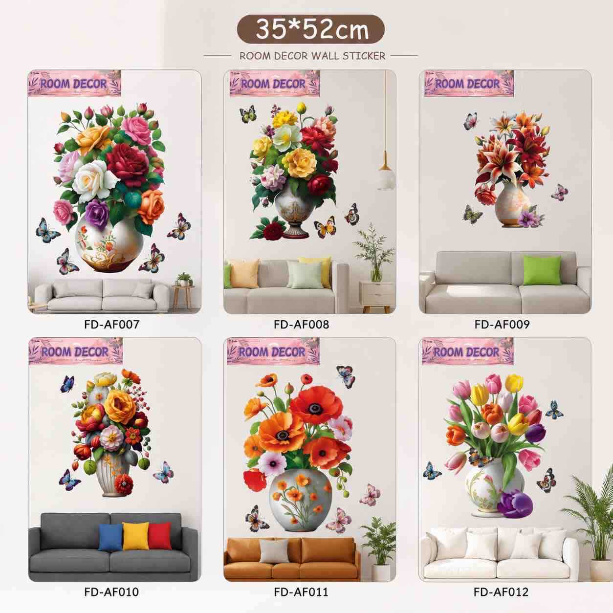 Stenska naljepnica cvjetna vaza 35x52 cm (assorted)