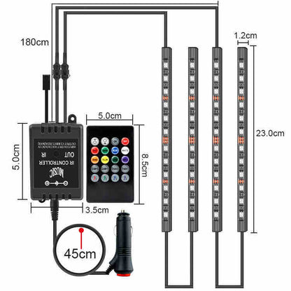 RGB LED trake za unutrašnje ambijentalno osvjetljenje automobila (4 kom) s daljinskim