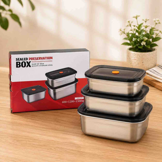 Set 3 inox posude za čuvanje hrane 600+1200+1500 ml sa poklopcima