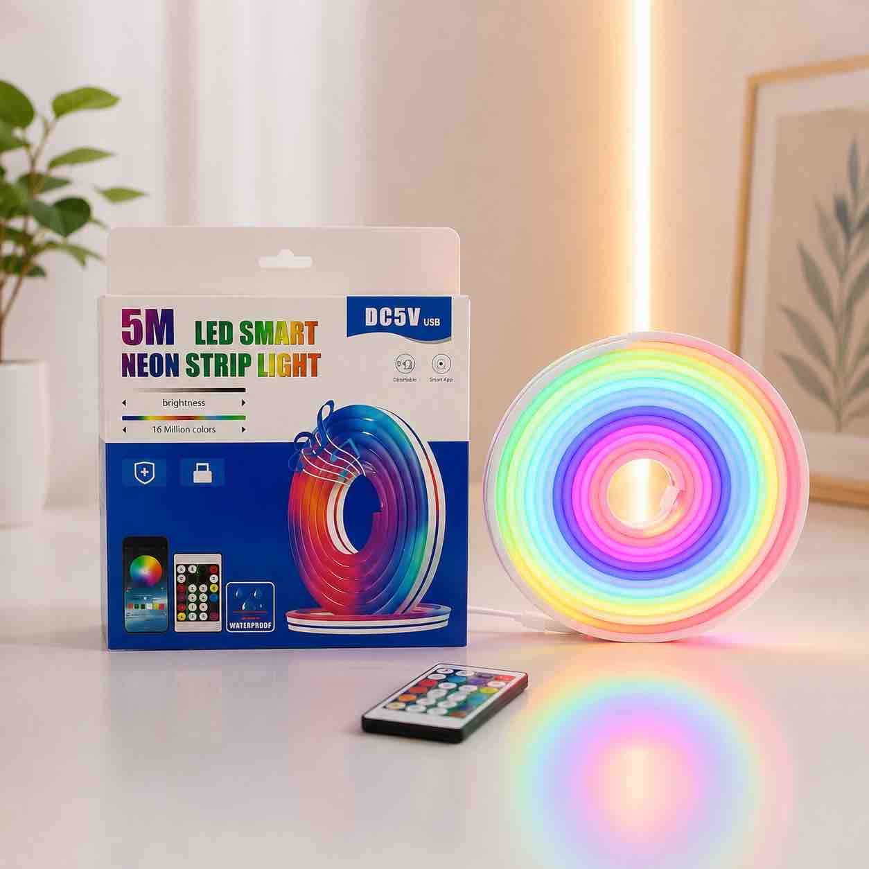 LED neonska traka 5m USB, 16 boja, daljinski/APP