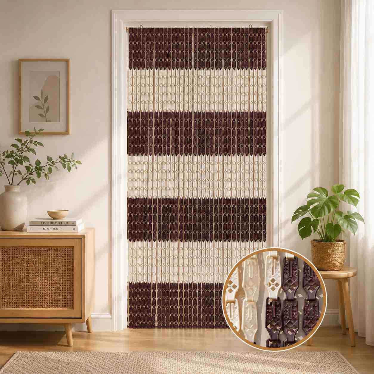 PVC zavjesa za vrata - perlice 110 x 200 cm, krem/smeđa