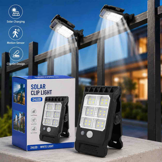Solarna LED lampa s kopčom i senzorom pokreta (24 LED) - crna