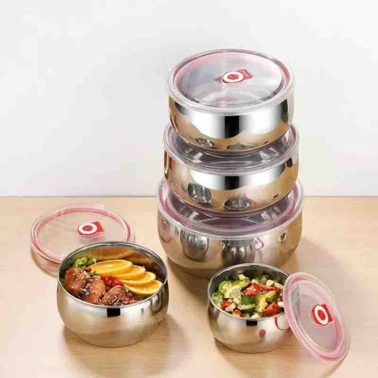 Set 3 inox zdjela za hranu s poklopcima (12/14/16 cm)