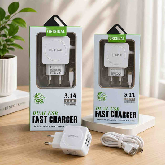 Dupli USB zidni punjač 3.1A sa micro‑USB kablom