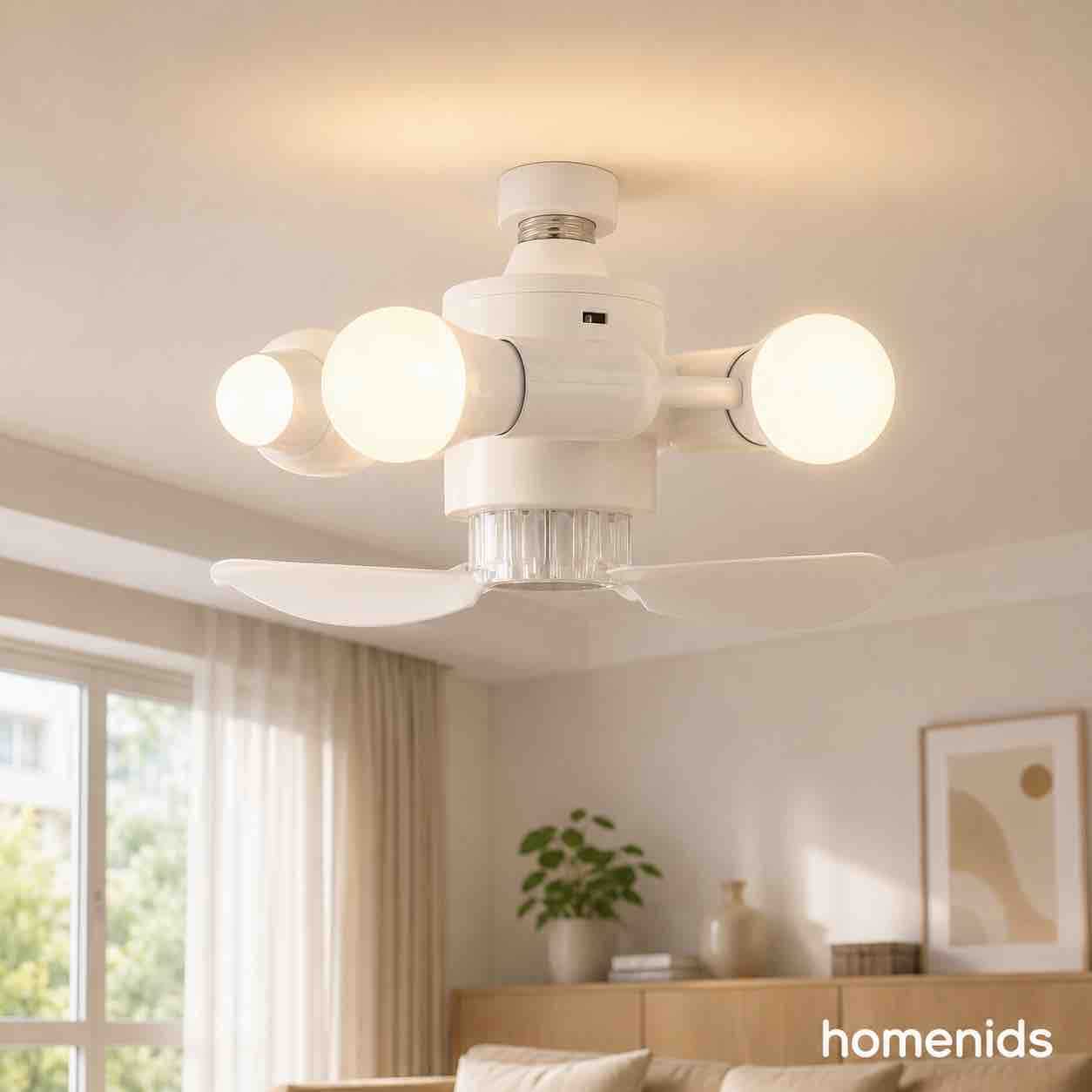 Stropna lampa sa ventilatorom i 3 svjetlosne glave, bijela