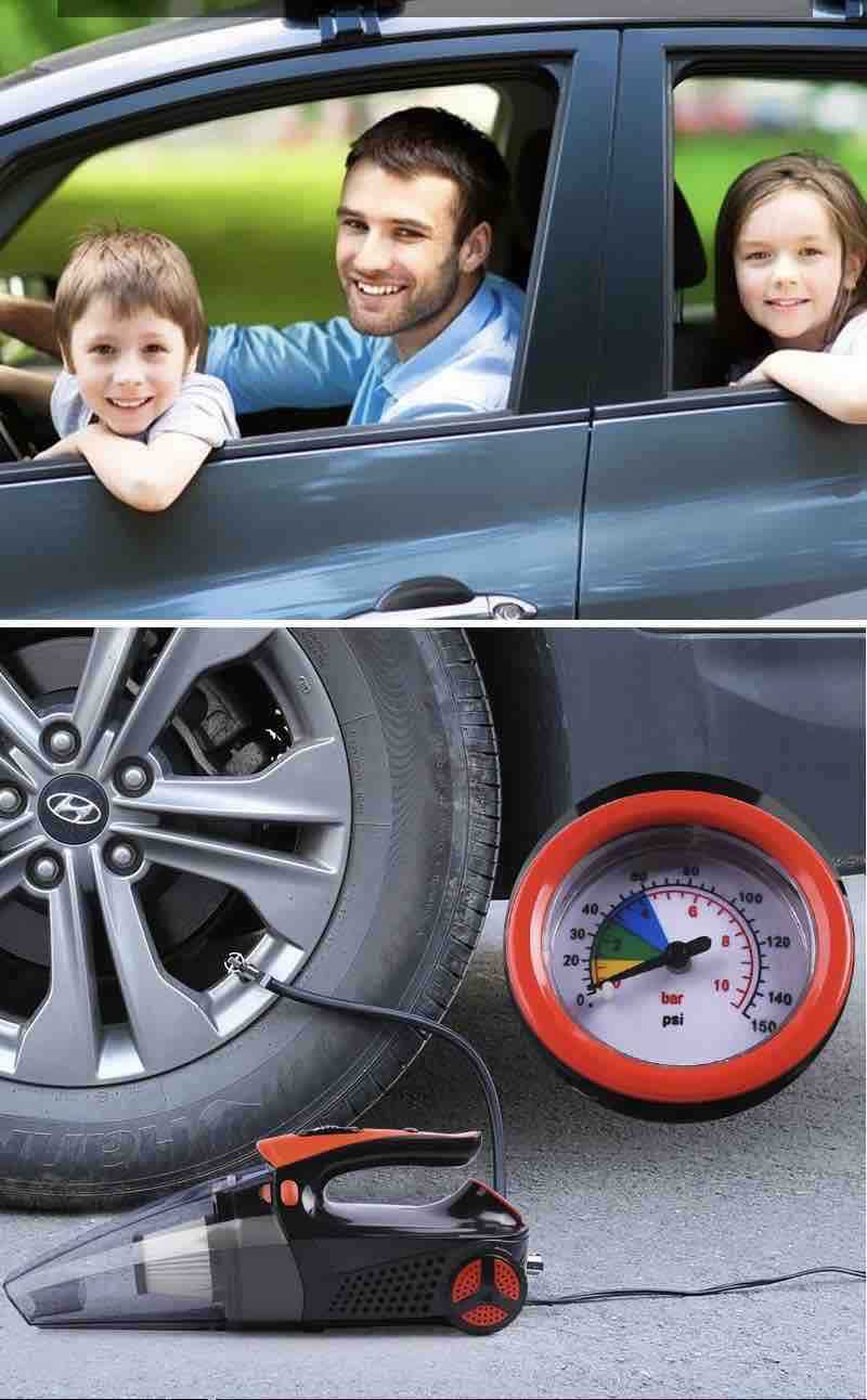Prijenosni auto usisivač sa ugrađenim kompresorom i LED svjetlom