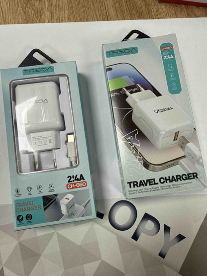 USB zidni punjač 2.4A s USB-A izlazom i Type-C kablom