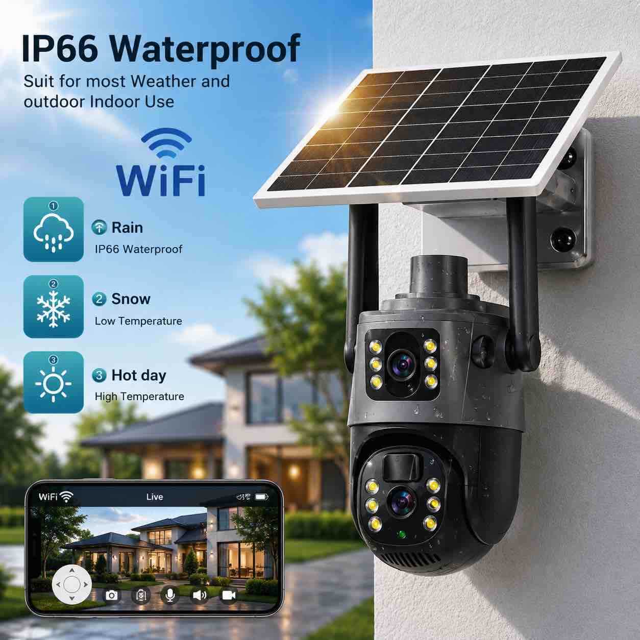 WiFi solarna vanjska PTZ sigurnosna kamera s LED osvjetljenjem