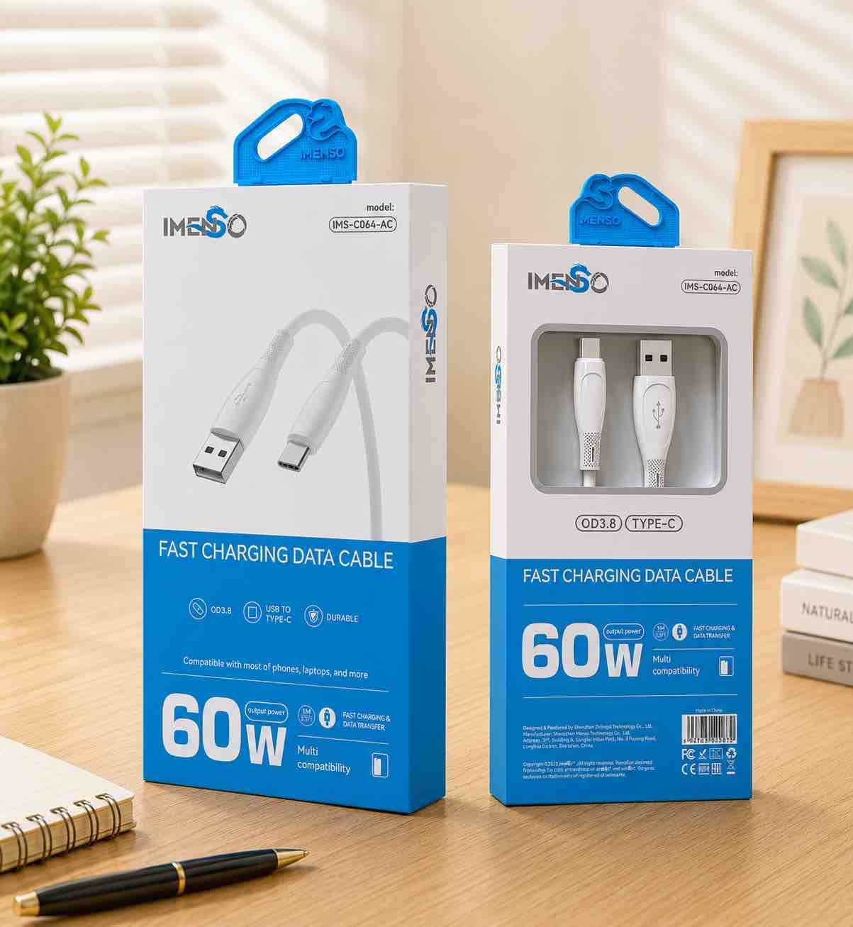 USB-A na USB-C kabel za brzo punjenje i prijenos podataka (60W), bijeli
