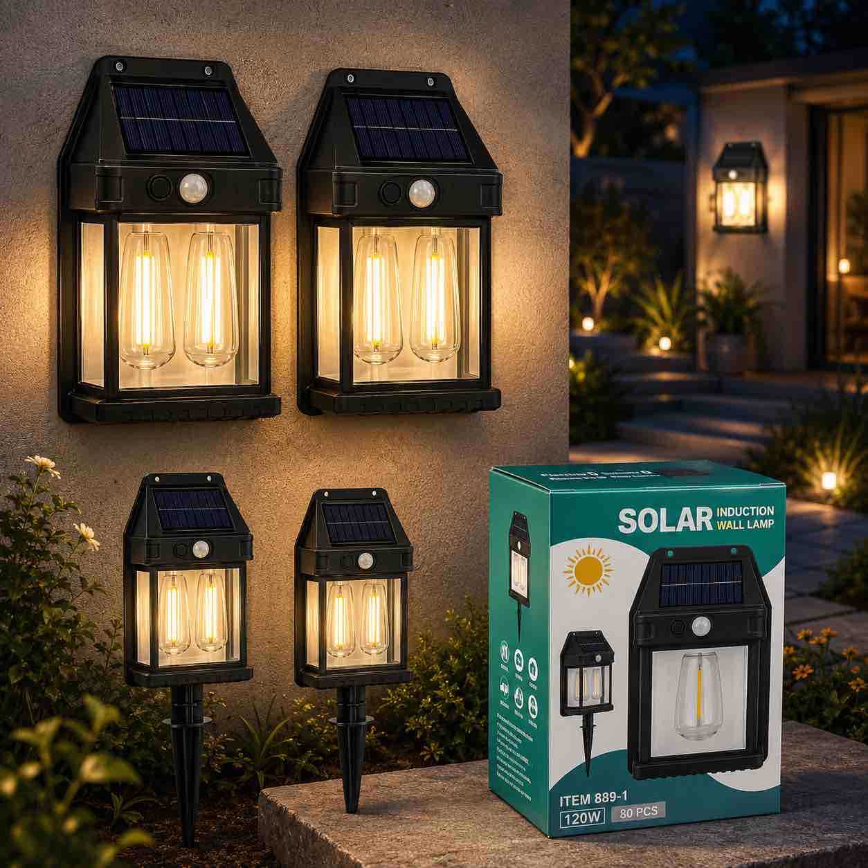 Solarna vanjska zidna/stubna lampa sa senzorom pokreta