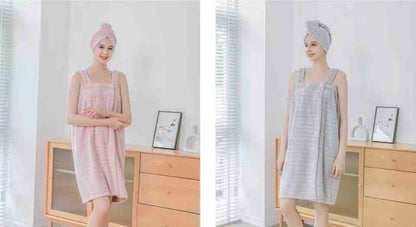 Ženski kupajući ogrtač/haljina od frotira sa naramenicama (towel wrap)
