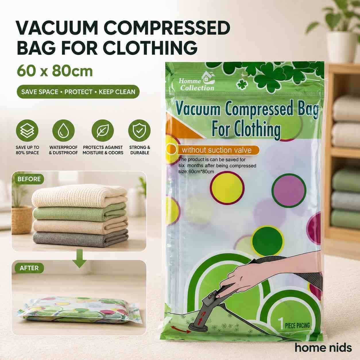 Vakumska vreća za odjeću sa ventilom 60x80 cm (paket 12 kom)
