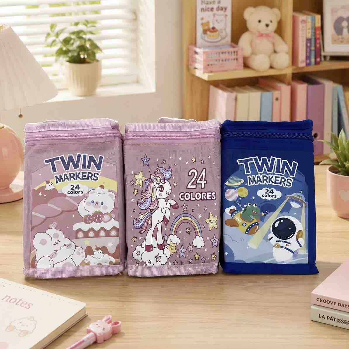 Set 24 dvostrukih flomastera u platnenom etuiju (24 boje)