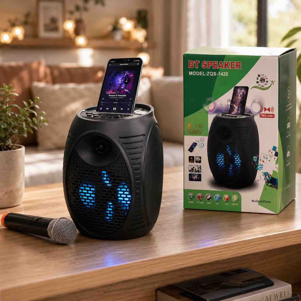 Prijenosni Bluetooth zvučnik s LED svjetlima i držačem za telefon