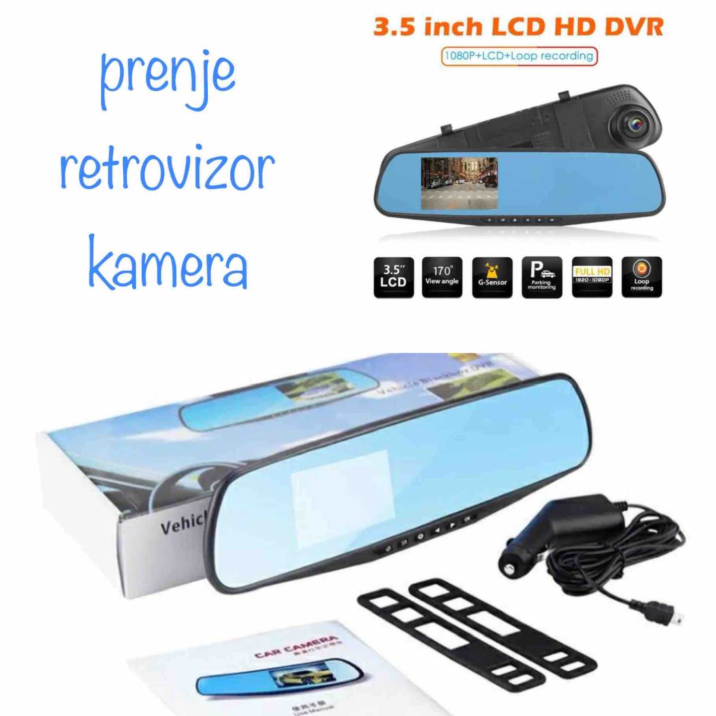 Retrovizor sa ugrađenom DVR kamerom 3.5" LCD, 1080P, 170°