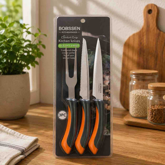 Set kuhinjskih noževa 3-dijela (nož, nazubljeni nož, viljuška za rezanje)