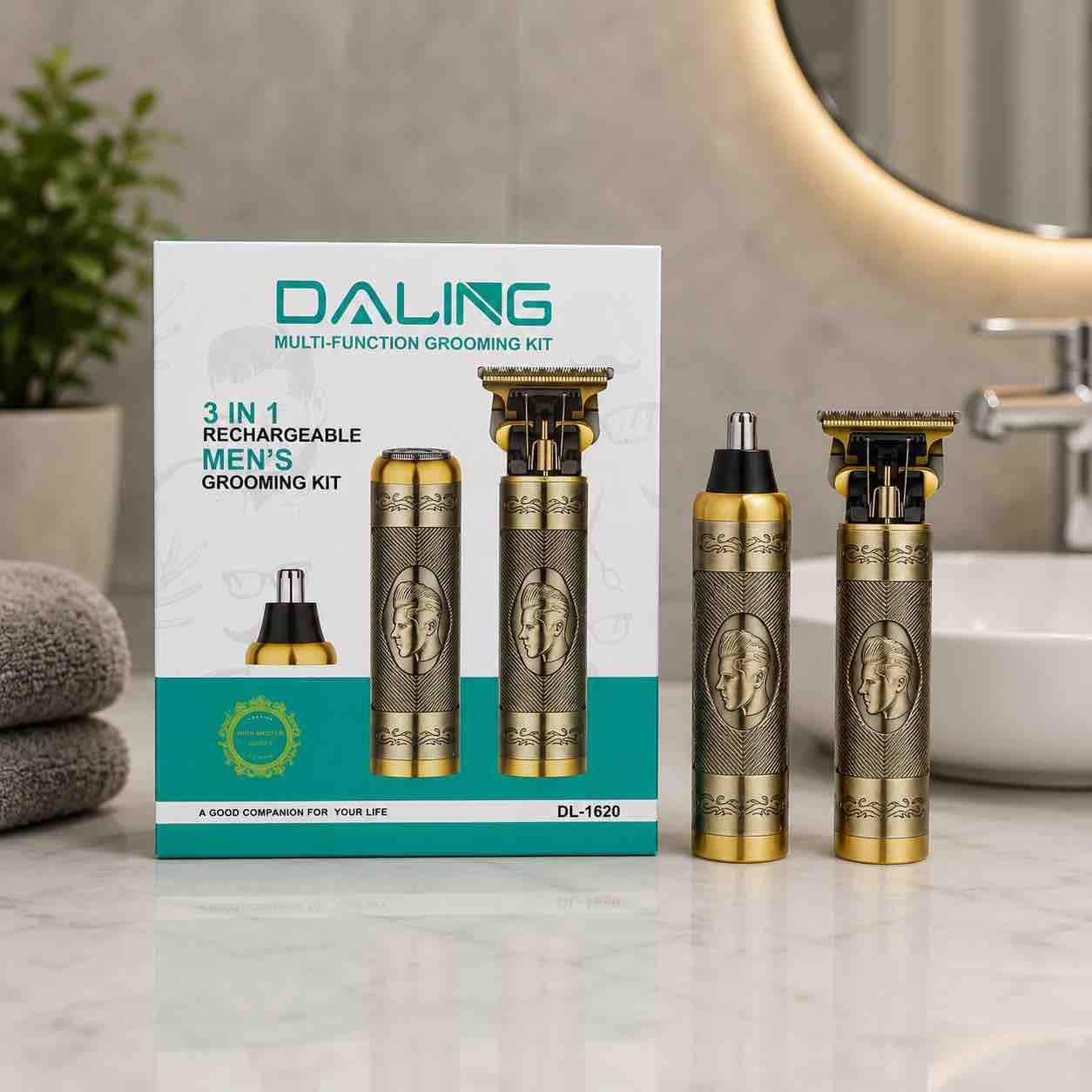 Daling 3‑u‑1 bežični muški trimer i brijač (set nastavaka)