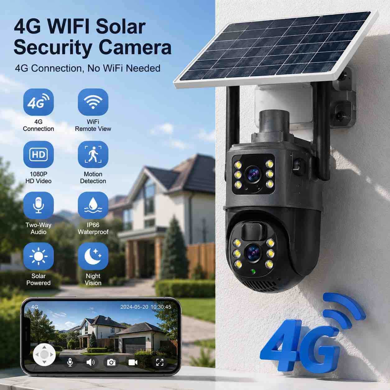 4G solarna vanjska sigurnosna kamera sa solarnim panelom i PTZ funkcijom