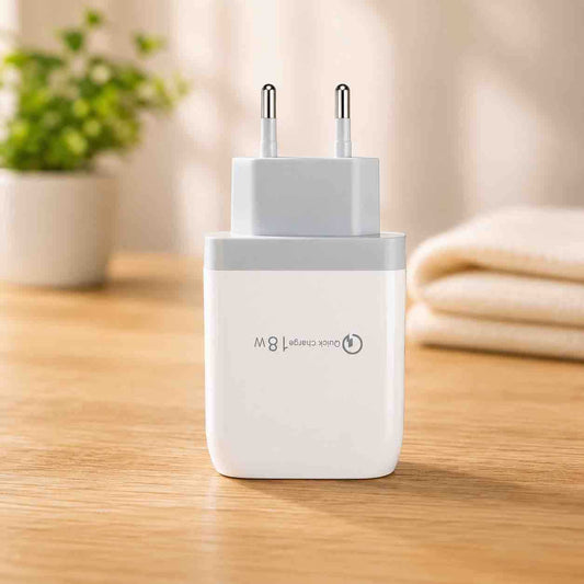USB zidni punjač 18W, dual USB-A, EU utikač
