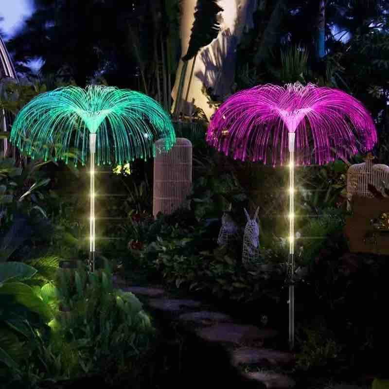 Solarne dekorativne baštenske lampe — set 2 kom (kišobran od optičkih vlakana, 7 boja)