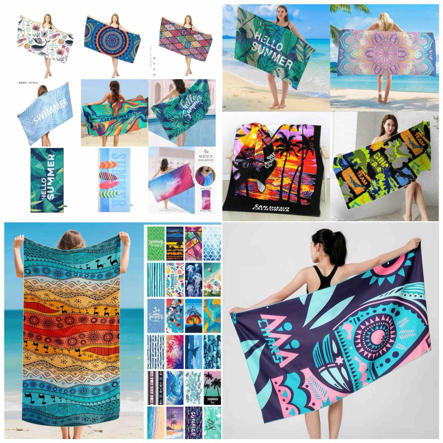 Pamučni peškir za plažu 70x140 cm, razni dezeni