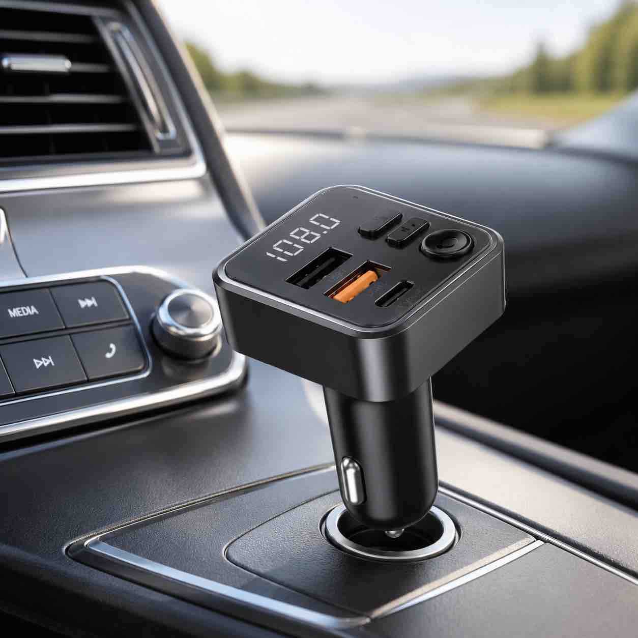Auto FM transmitter i USB punjač za upaljač (MP3, digitalni ekran)