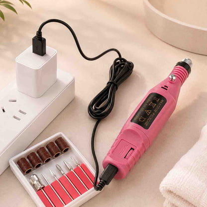 USB električna turpija za nokte - set sa nastavcima (roze)
