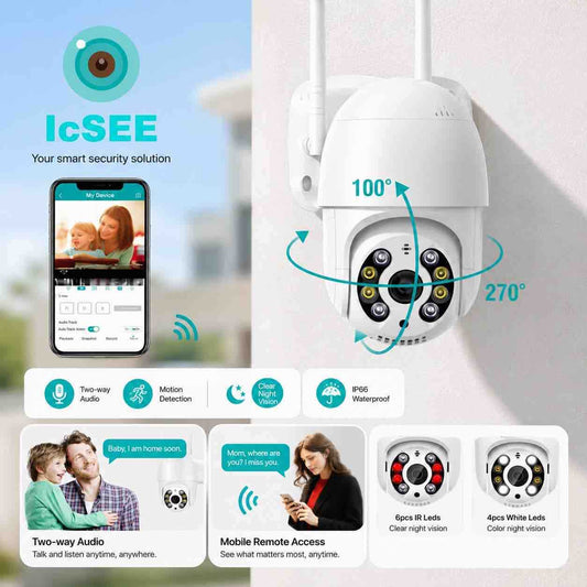 Vanjska WiFi PTZ sigurnosna kamera 8MP (4K) — bijela, iCSEE
