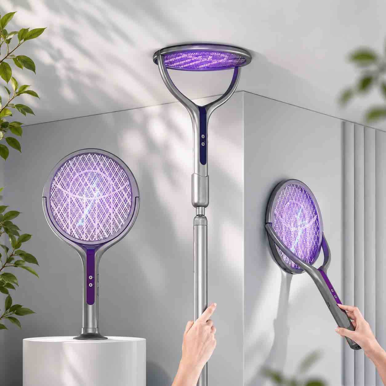 Električni reket za komarce sa produžnom drškom i UV svjetlom