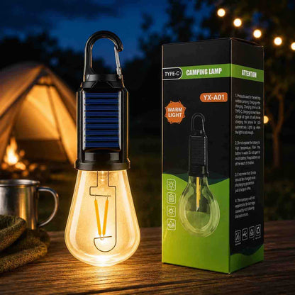 Solarna LED žarulja/lanterna sa kukom za kampiranje (topla svjetlost)
