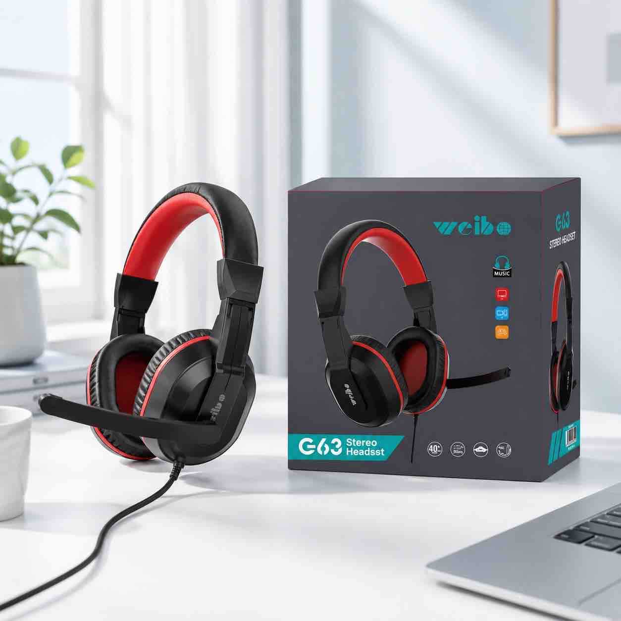 Žične over-ear slušalice sa mikrofonom G-63 (crno/crvene)