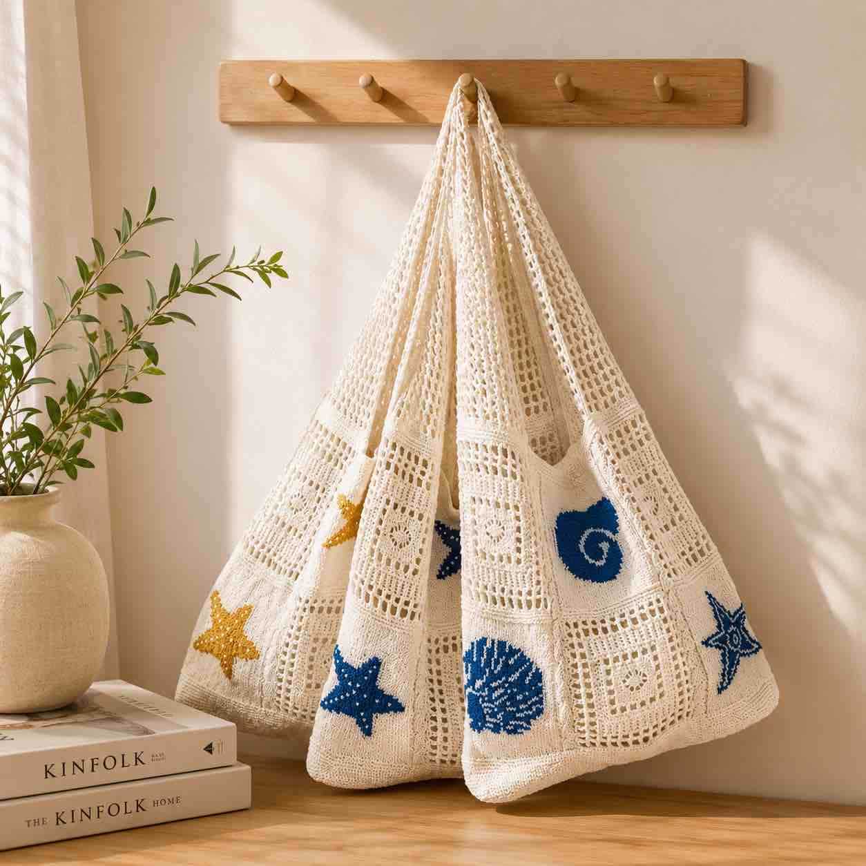 Pleteni ljetni tote bag s morskim motivima
