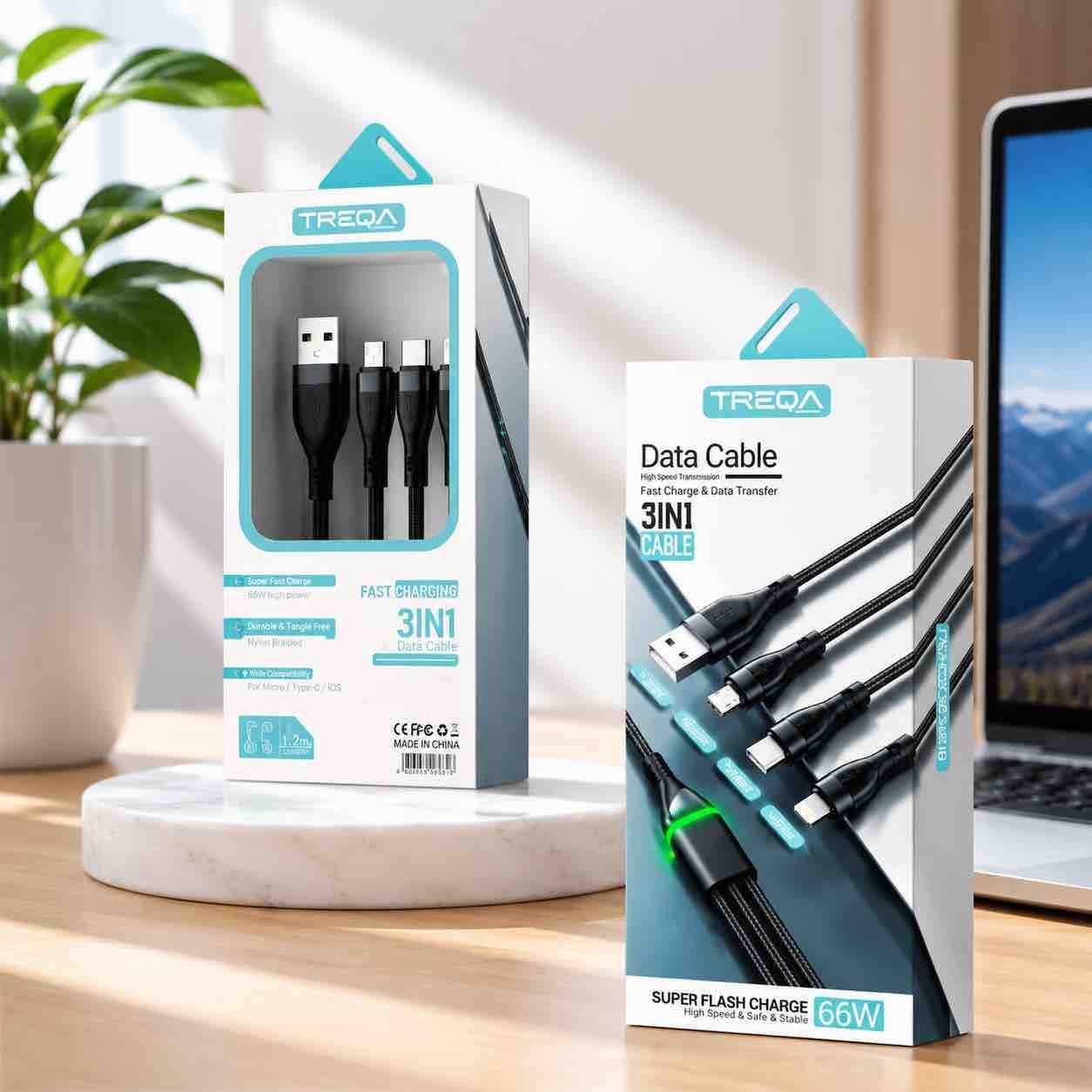 3u1 punjački i data kabel (USB-A → Micro USB / Type-C / Lightning) - crni