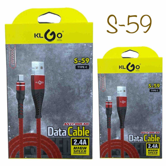 USB-A na USB-C pleteni kabel 2m, 2.4A (crveni)