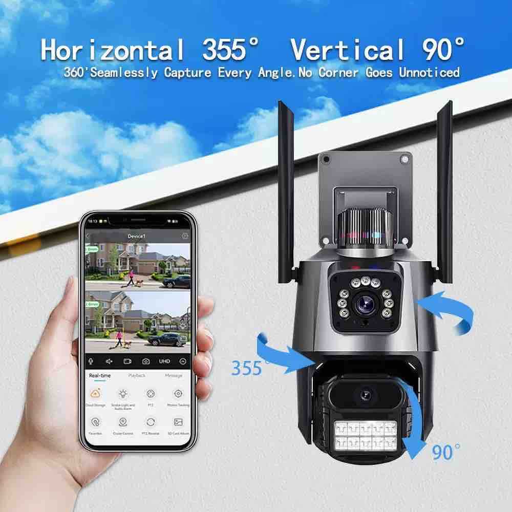 Wi‑Fi PTZ sigurnosna kamera sa dvije leće i noćnim osvjetljenjem (pan 355° / tilt 90°)