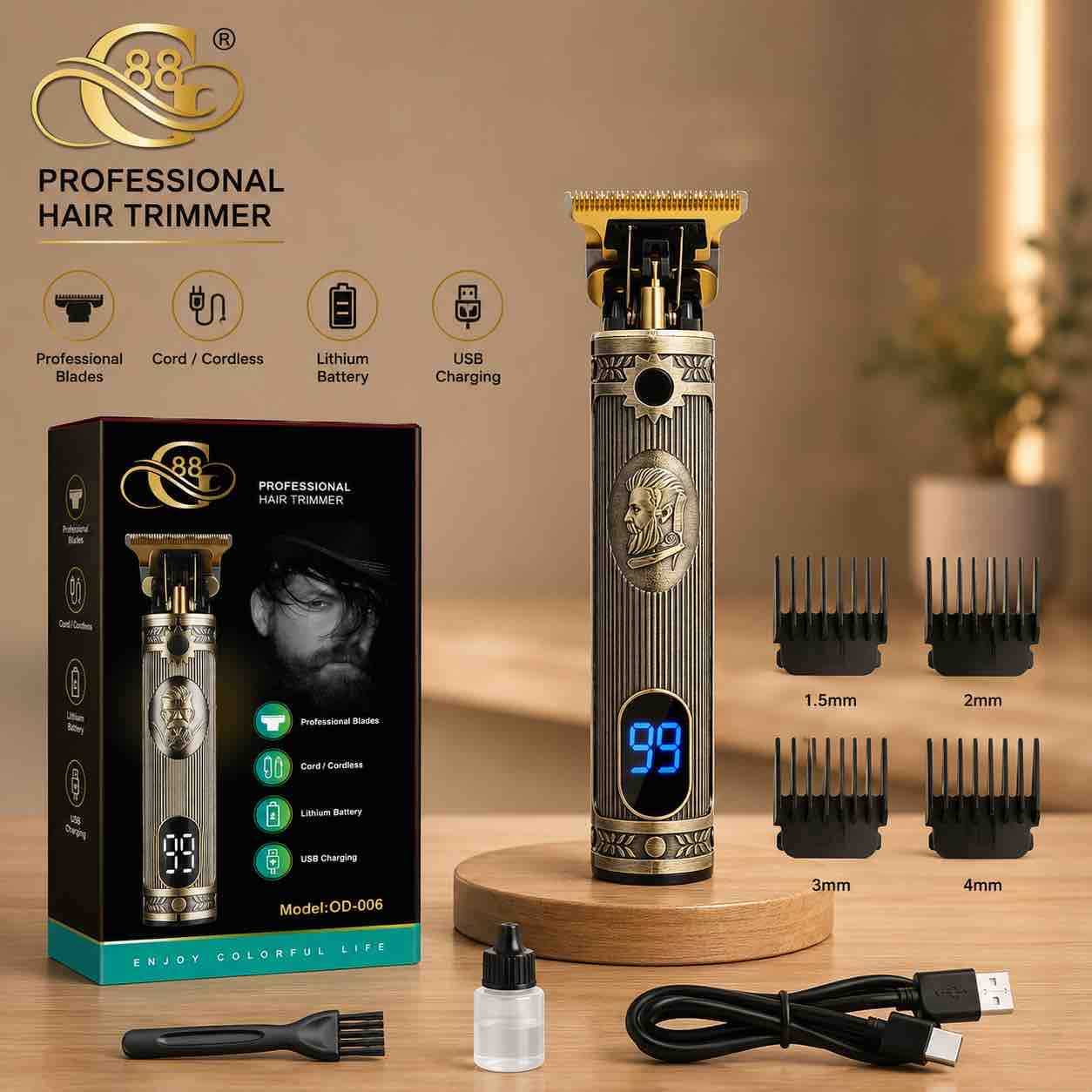 Beard & Hair trimer sa T-ostricom i LED prikazom, USB punjenje