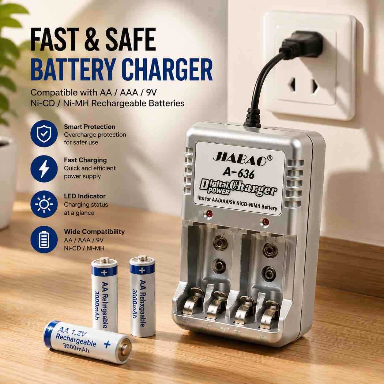 Punjač za punjive AA/AAA i 9V baterije (Ni-Cd / Ni-MH)