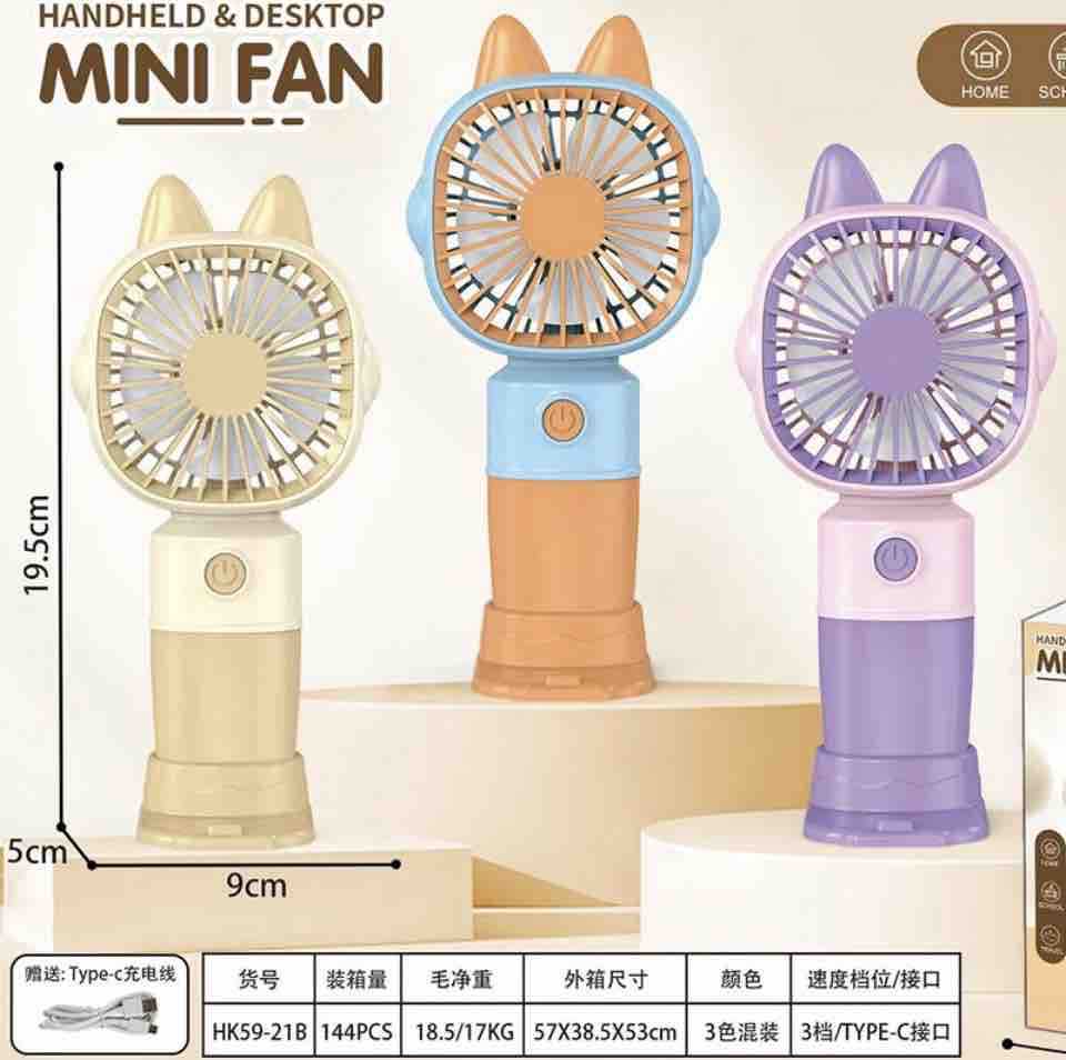 Mini ručni i stolni ventilator sa 'mačjim' ušima, punjivi (Type-C)