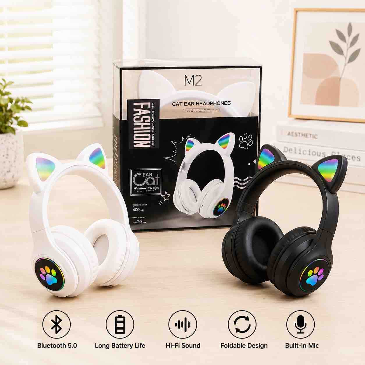 Bežične Bluetooth slušalice s mačjim ušima i LED detaljima