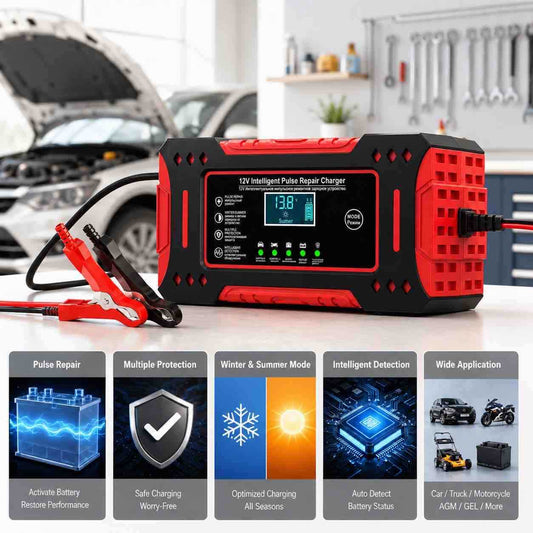 12V inteligentni punjač i regenerater akumulatora sa kleštima