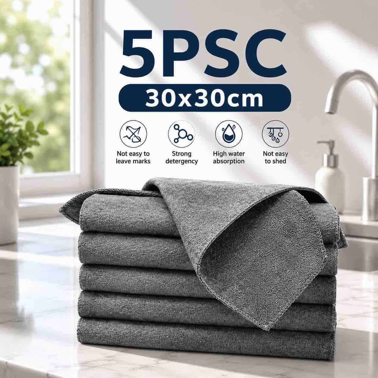Set 5x krpa za čišćenje 30x30 cm — upijajuće, bez ogrebotina