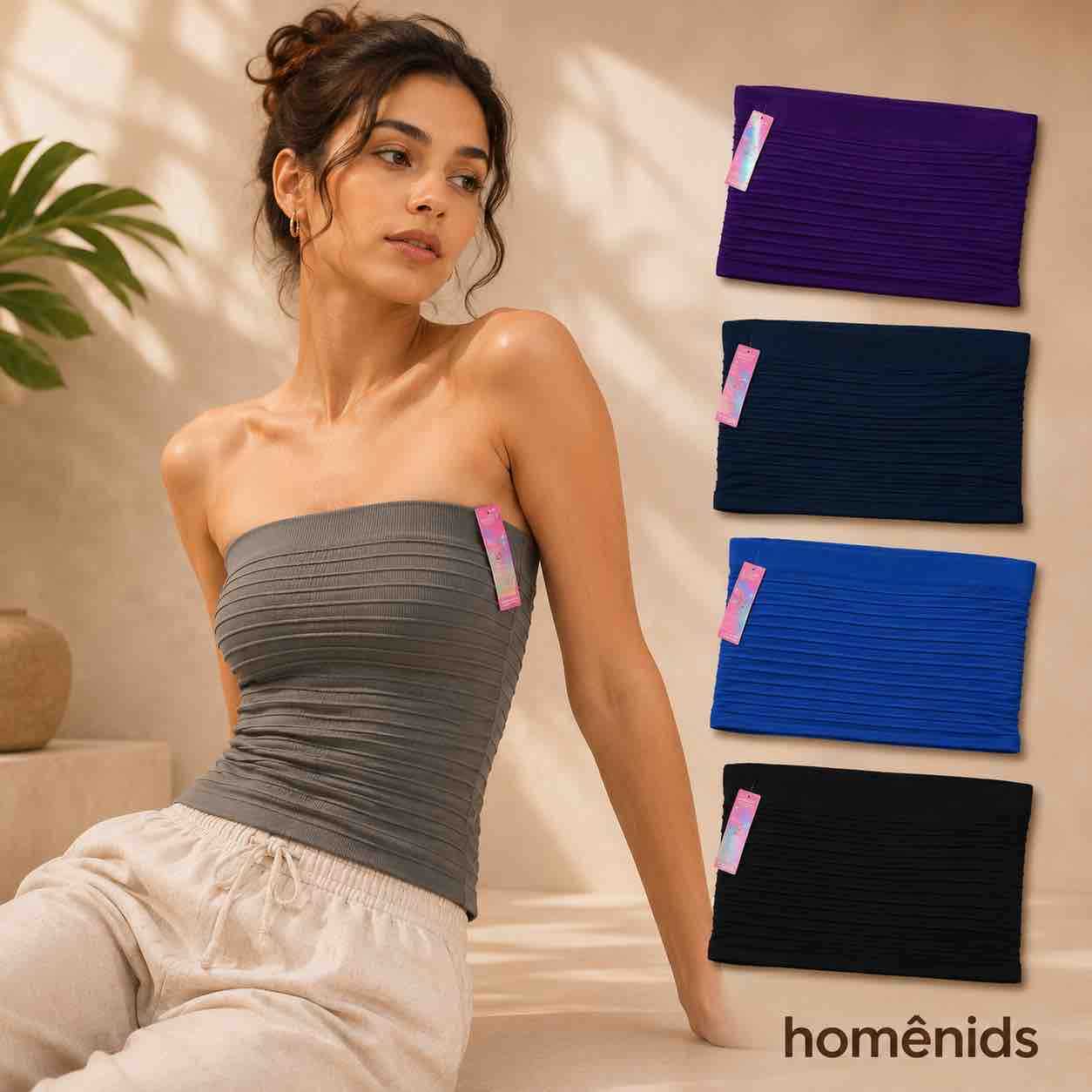 Ženski bandeau top (tube) bez bretela, plisirani