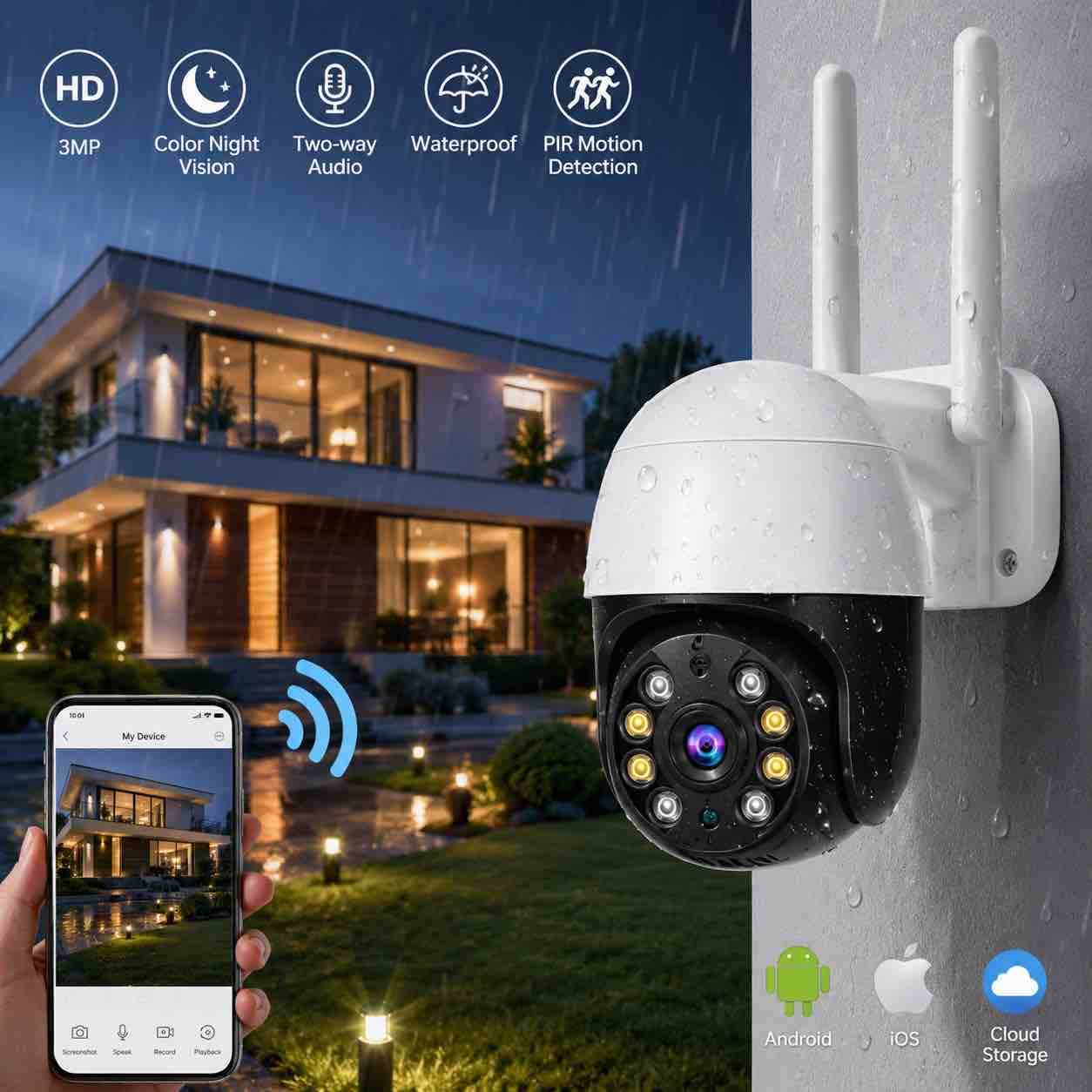 Vanjska rotirajuća WiFi sigurnosna kamera 8MP (iCSee) sa dvostrukom antenom
