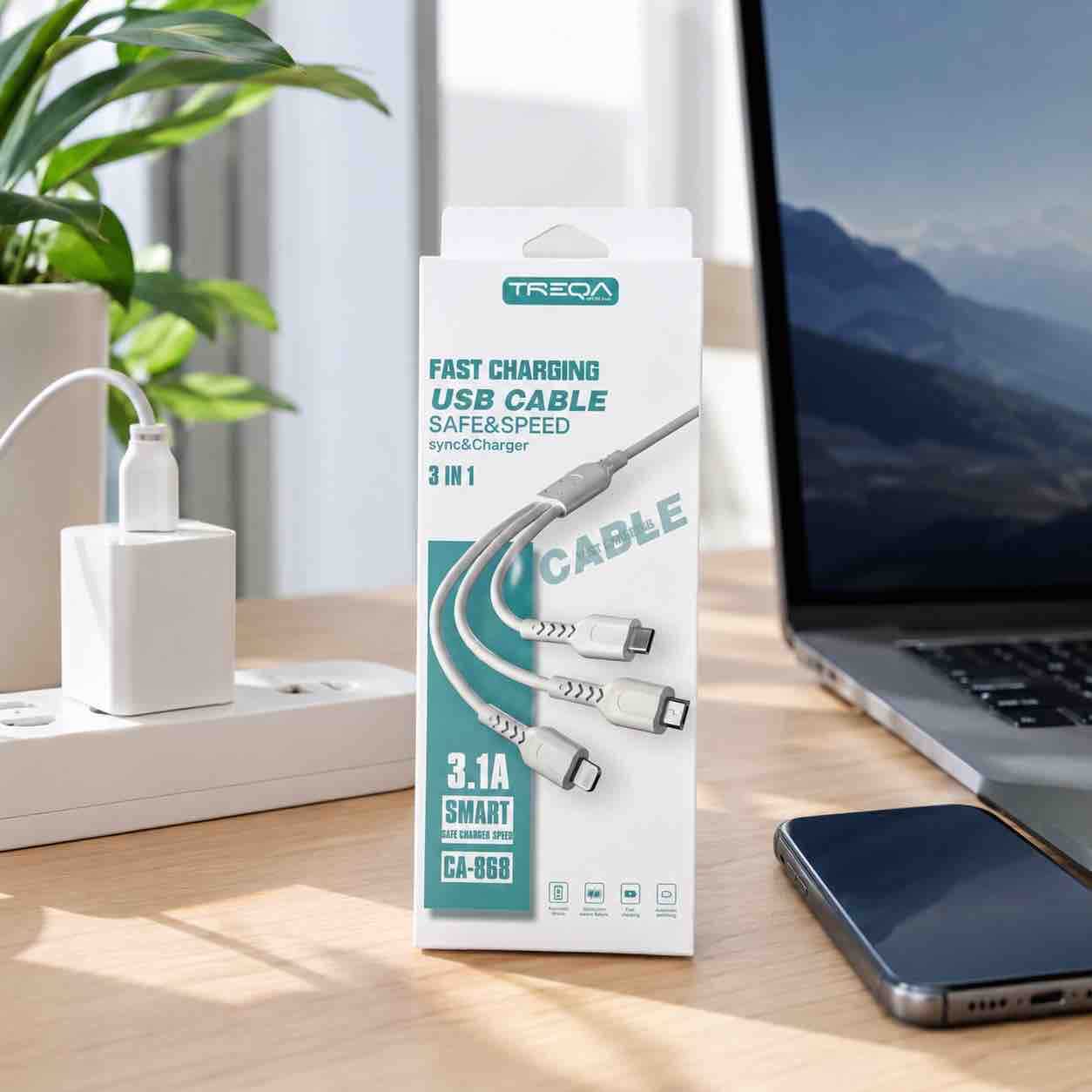 3‑u‑1 USB kabl za brzo punjenje (Lightning + Micro USB + USB‑C)