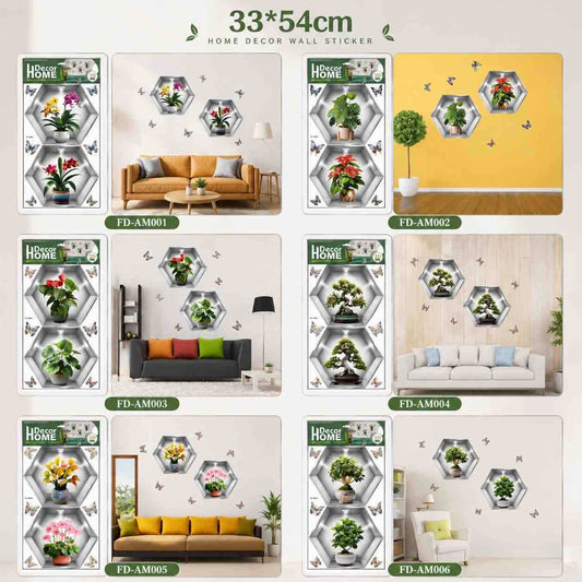 Dekorativne zidne naljepnice 33x54 cm — set s hex policama i biljkama