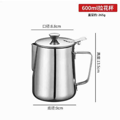 Staklena posuda za pjenjenje mlijeka / kanta za latte art 600 ml sa poklopcem